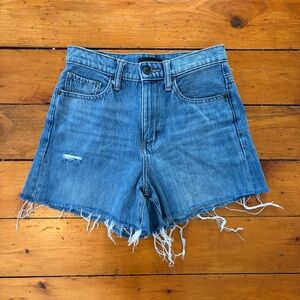 Uniqlo Blue High-Rise Frayed Hem Denim Shorts